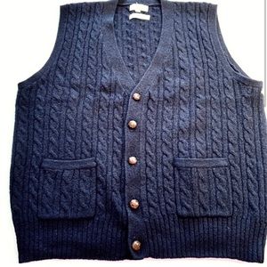 Vintage Bancroft New York Navy Blue‎ Button-up Wool Sweater Vest L